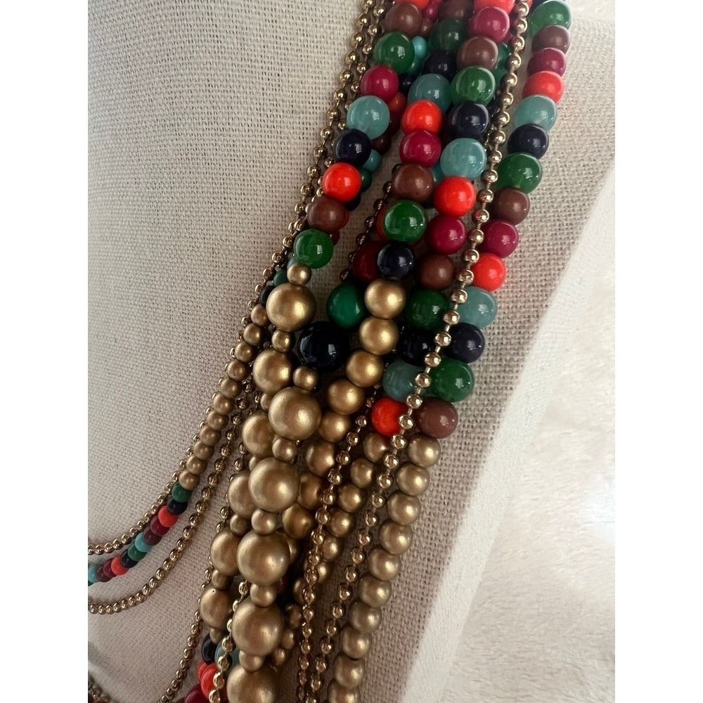 Multistrand Beaded Necklace Gold Amrita Singh Layered Statement Chunky Colorful - Picture 5 of 16